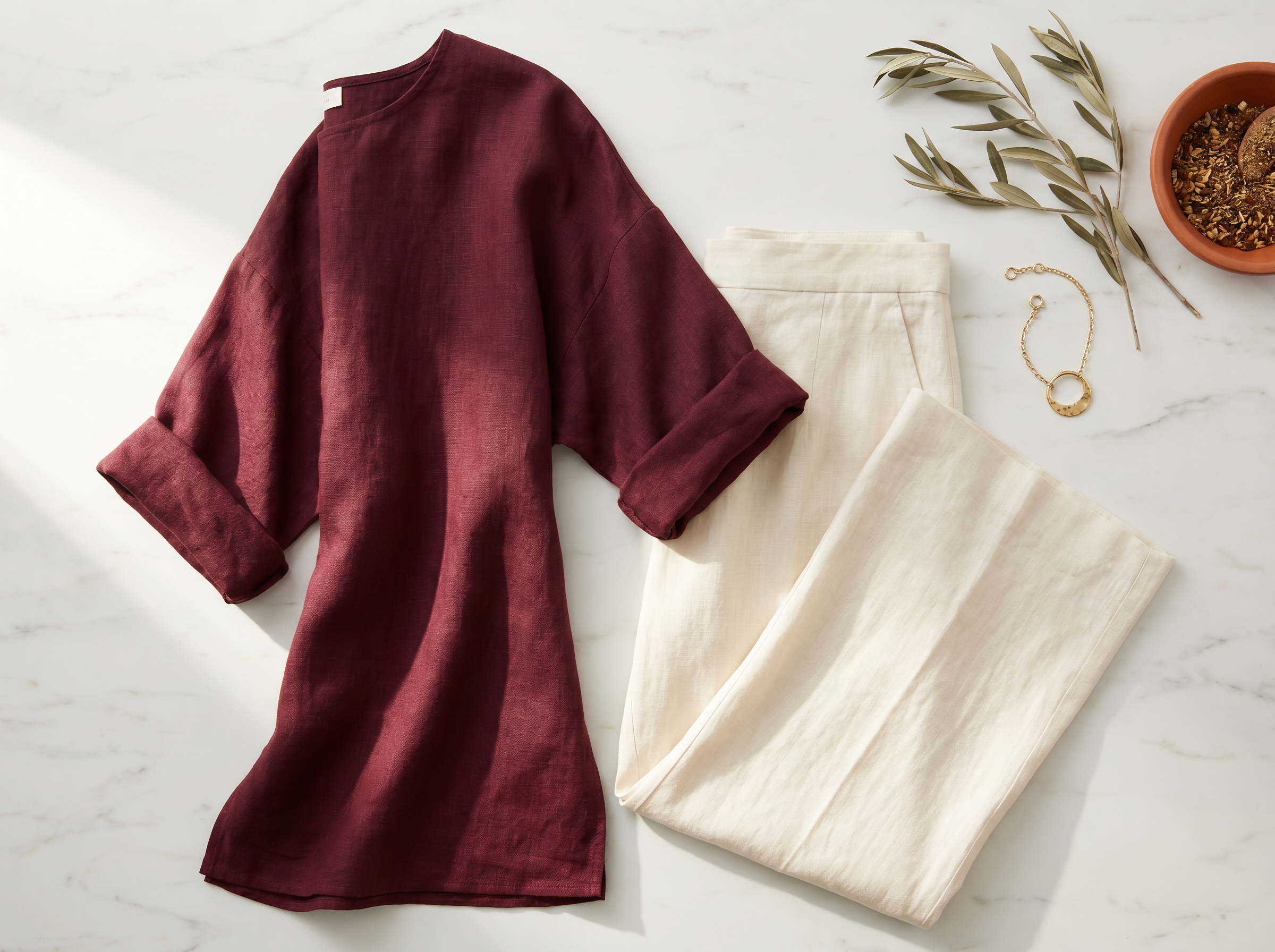 VIP FASHION — Collection Ensembles, tenues modestes et élégantes en lin haute qualité, flat lay premium