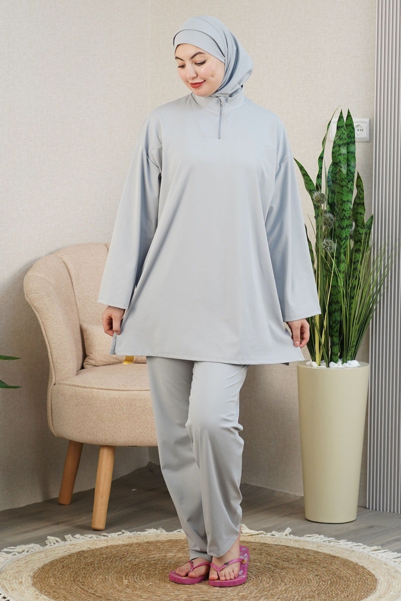 Burkini Nadia VIP FASHION — Gris clair — Tissu polyamide haute qualité
