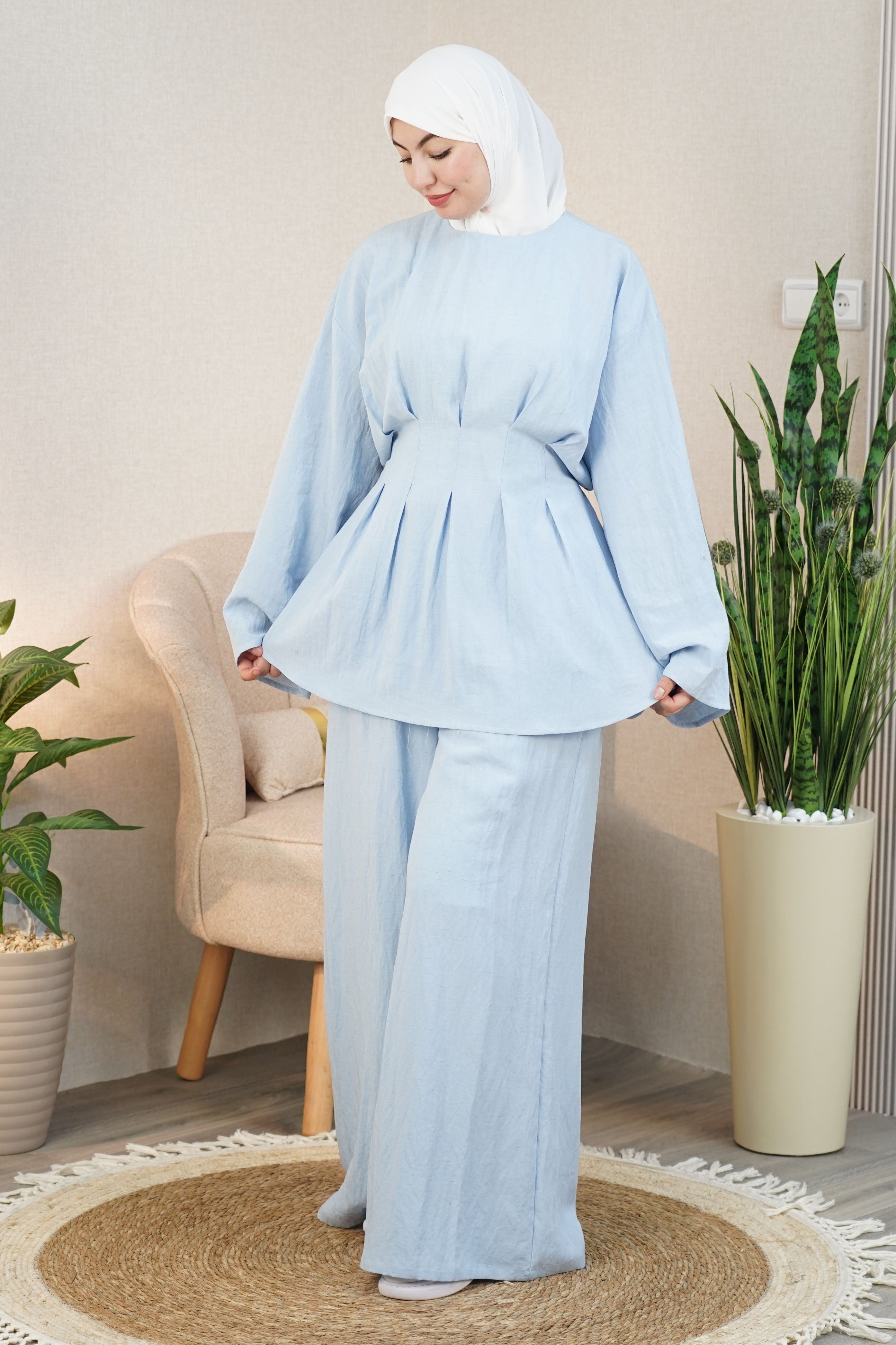 Ensemble Safae VIP FASHION — tissu lin haute qualité, coupe modeste et élégante, vue de face