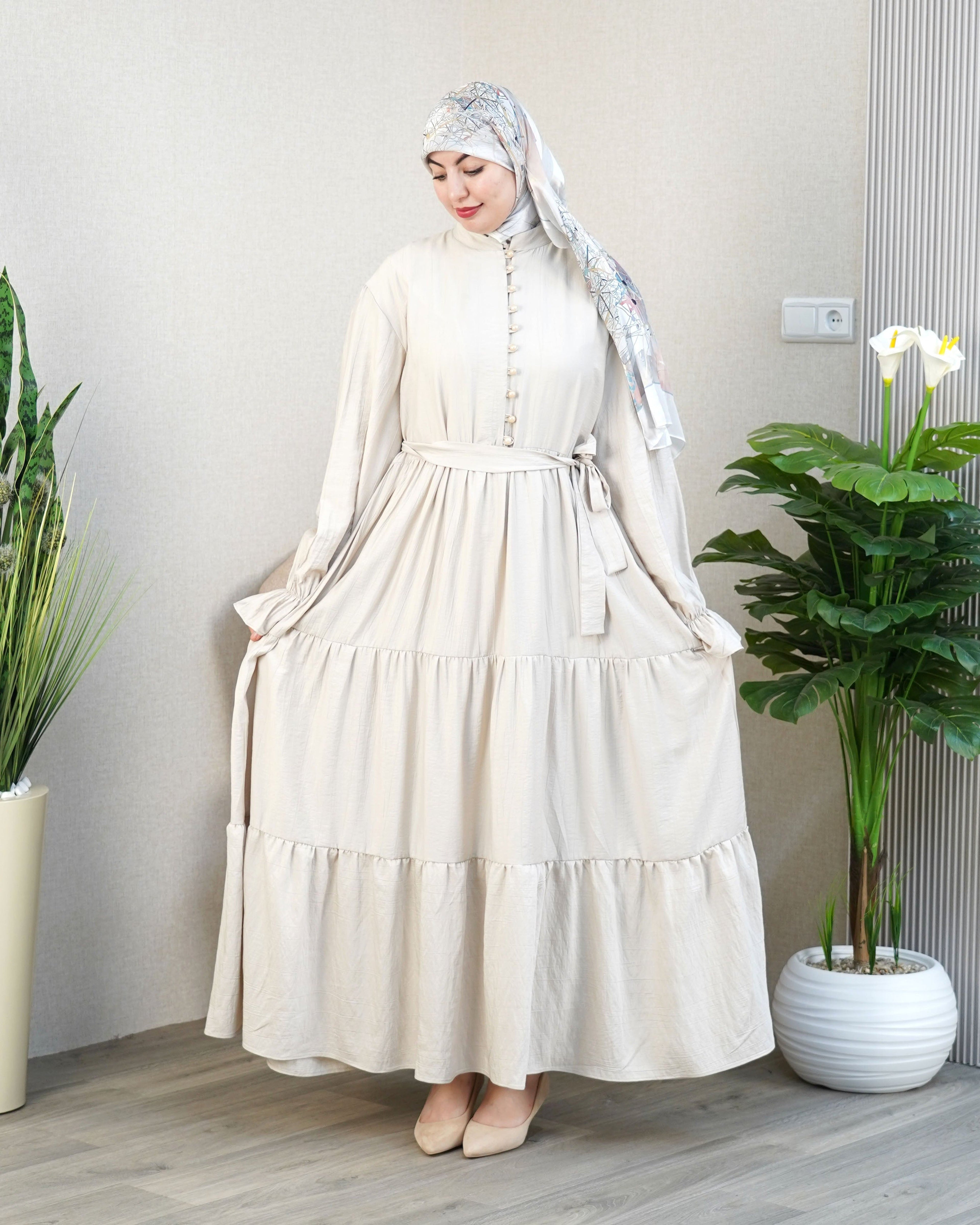 Robe Lina couleur Beige - robe modeste longue en crêpe, VIP Fashion