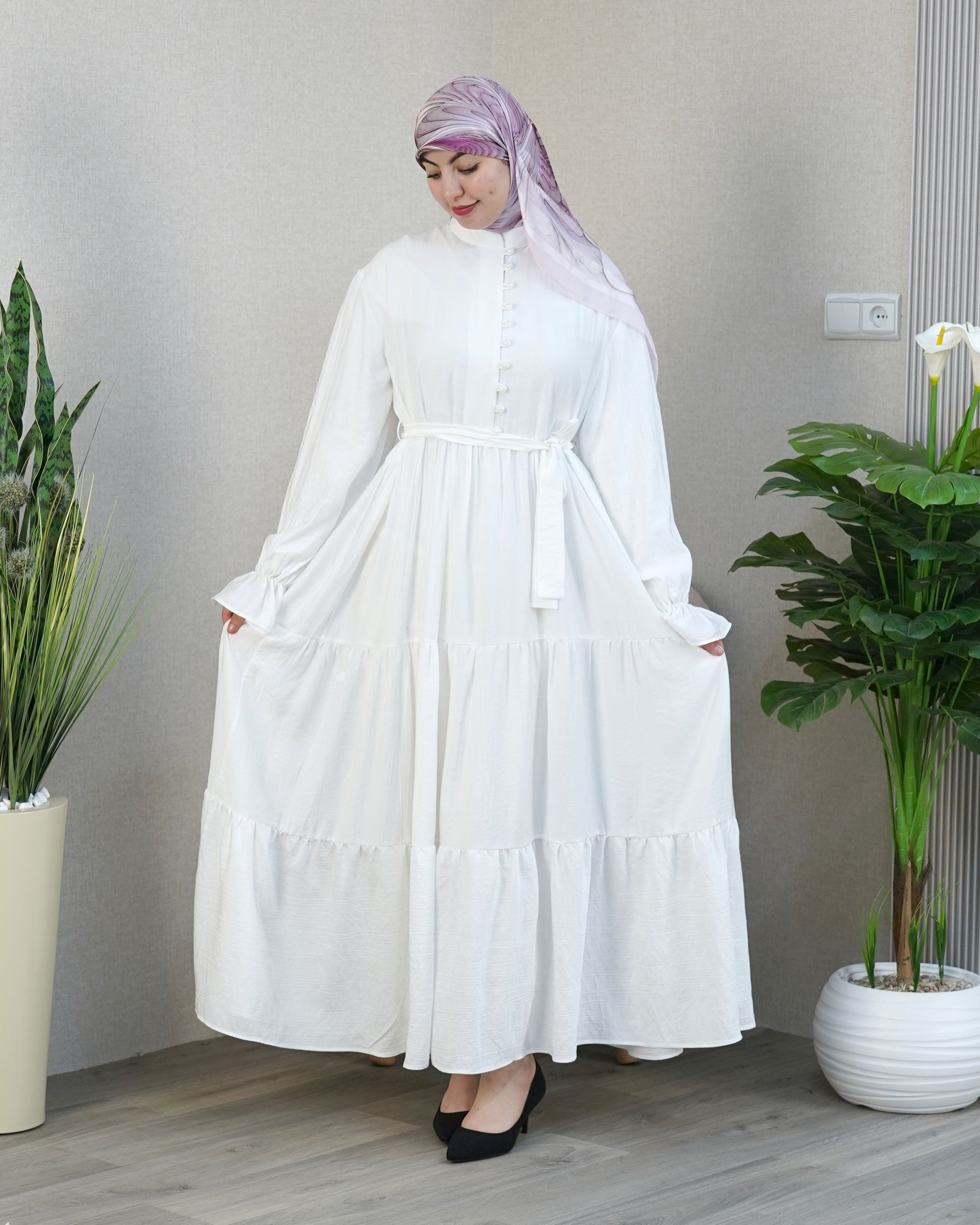 Robe Lina couleur Blanc - robe modeste longue en crêpe, VIP Fashion