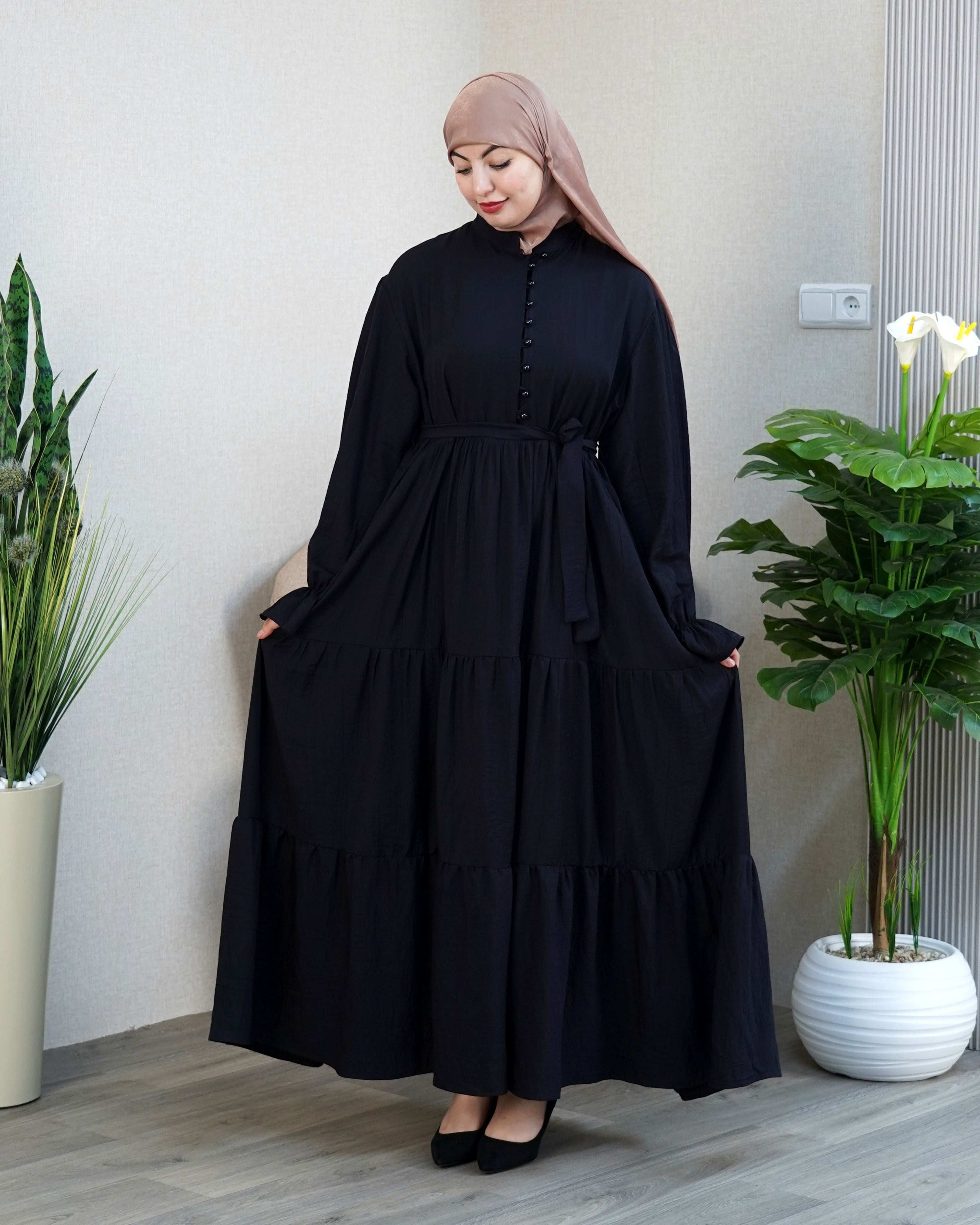 Robe Lina couleur Noir - robe modeste longue en crêpe, VIP Fashion