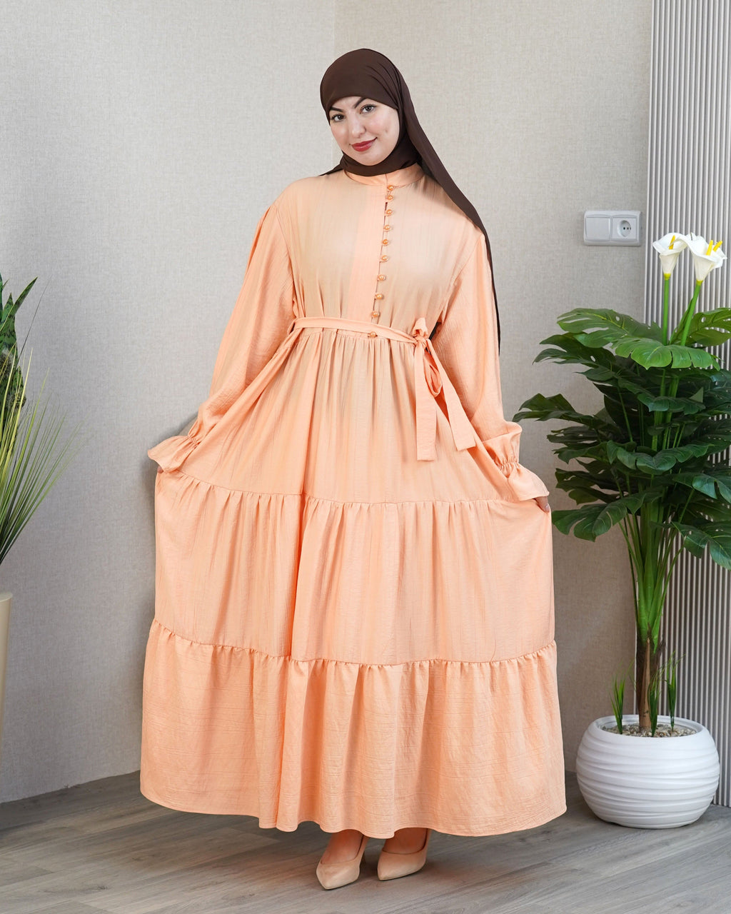Robe Lina couleur Orange - robe modeste longue en crêpe, VIP Fashion