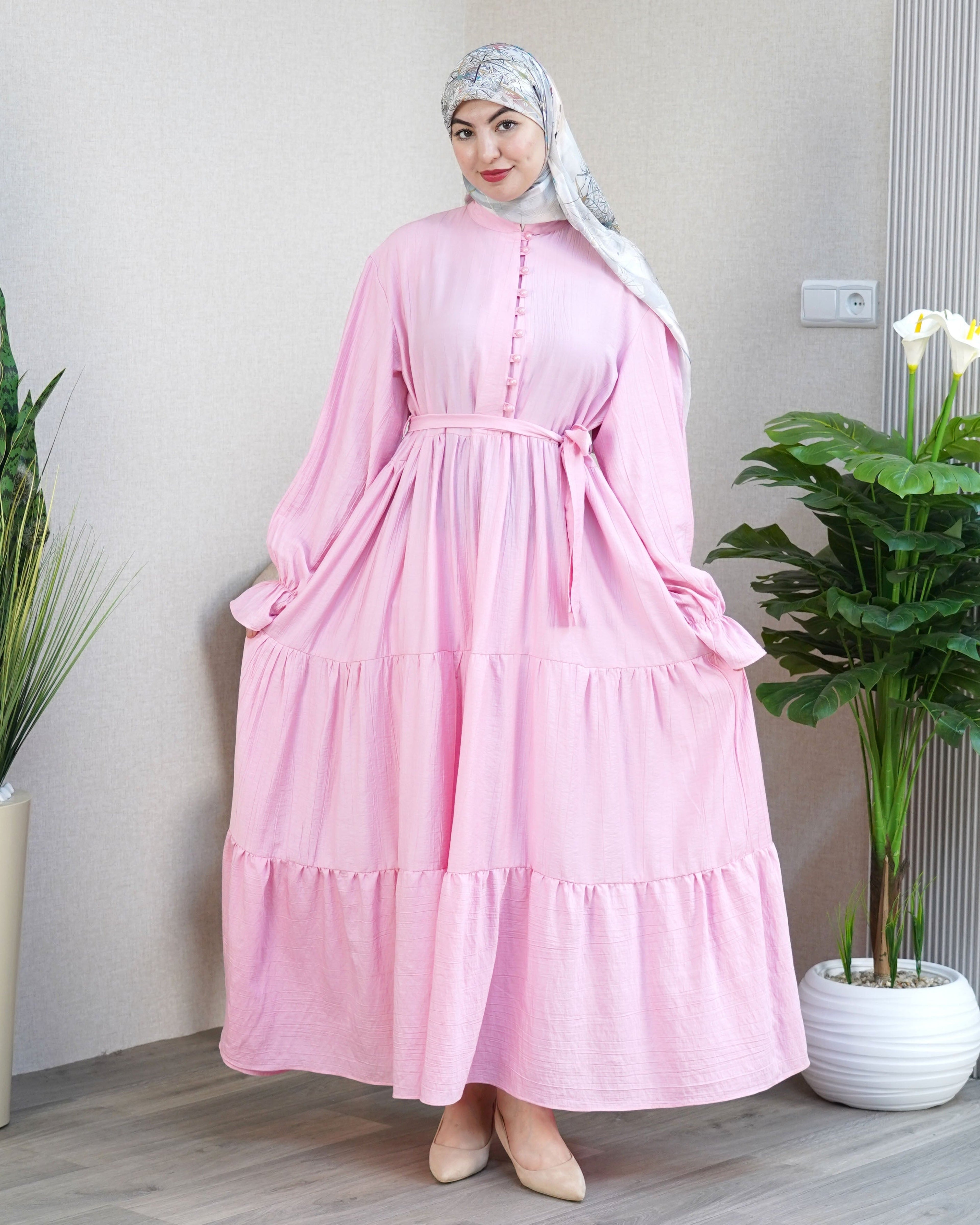 Robe Lina couleur Rose - robe modeste longue en crêpe, VIP Fashion