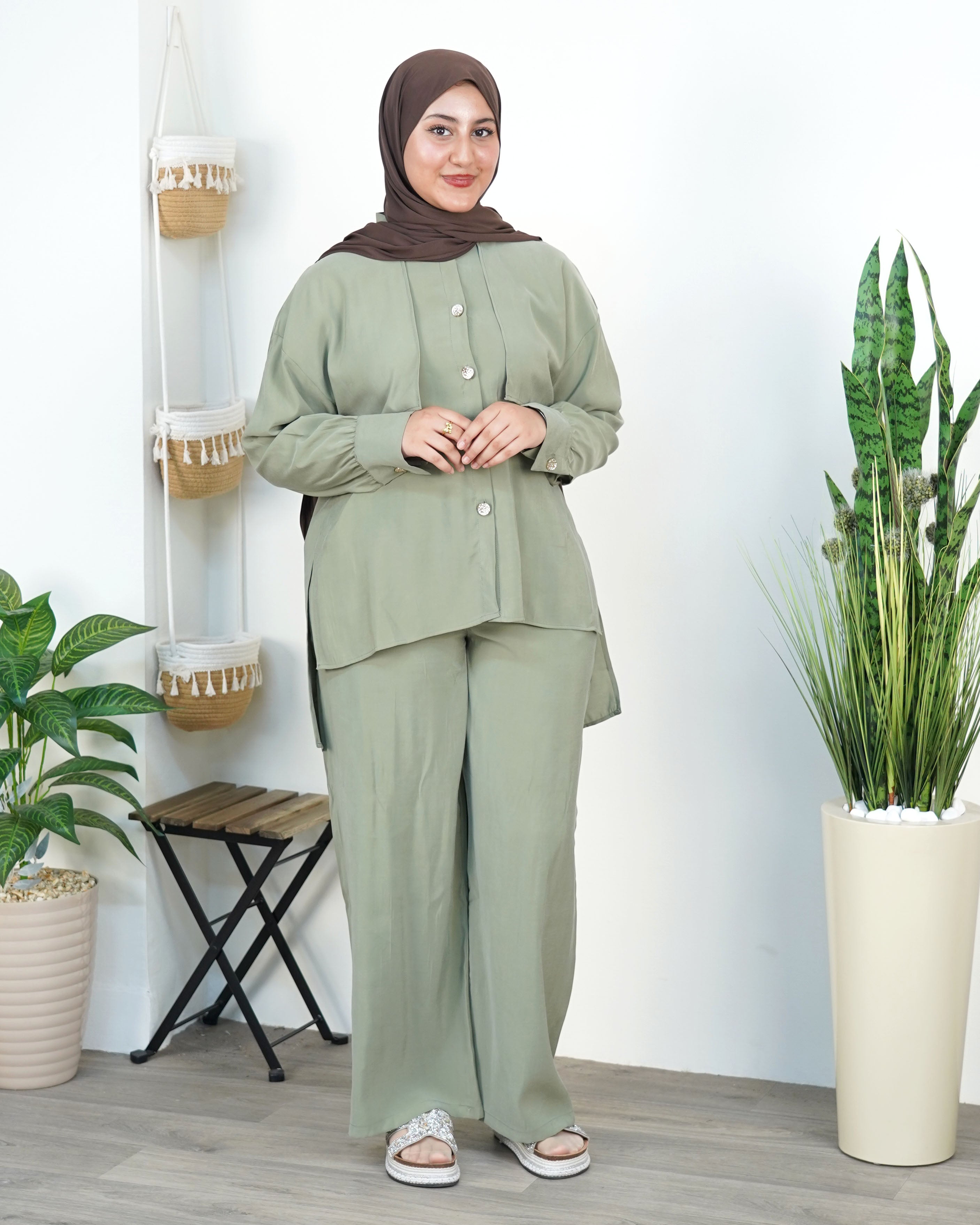 Ensemble Zahra en Tencel coloris kaki — tunique et pantalon fluide
