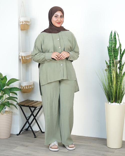 Ensemble Zahra en Tencel coloris kaki — tunique et pantalon fluide