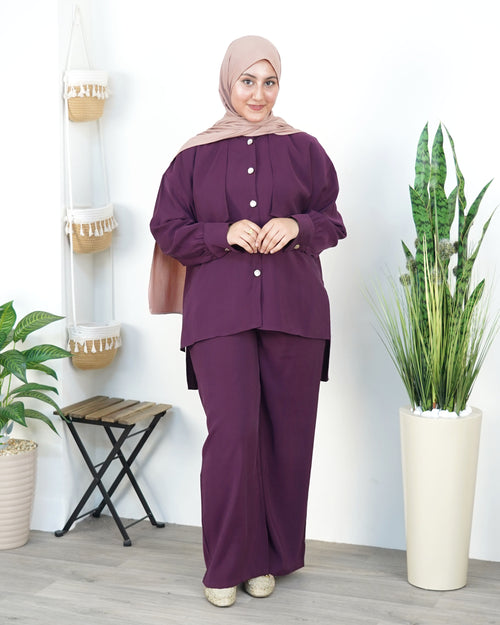Ensemble Zahra en Tencel coloris mauve — tunique et pantalon fluide